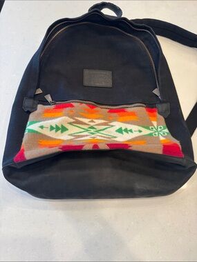 Pendleton Black Canvas Backpack vintage with Southwestern Wool Accent